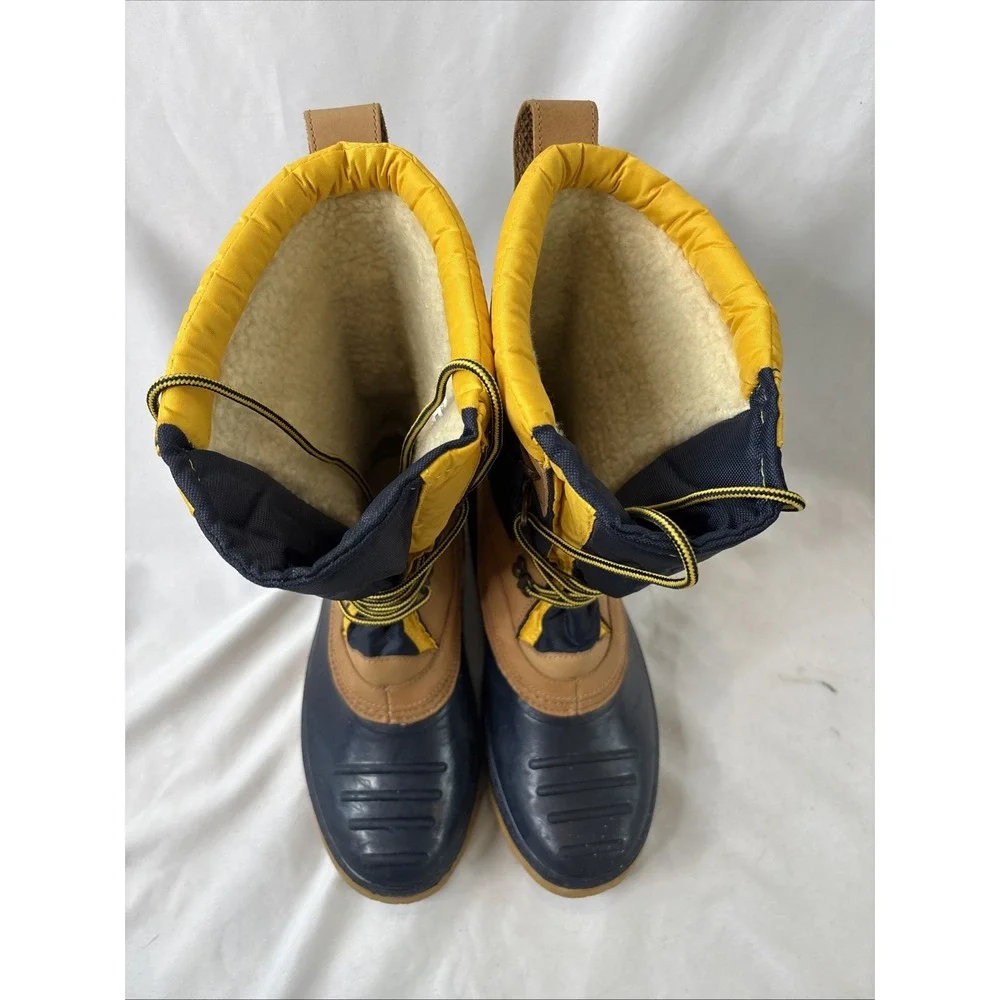 Lands' End Men's 10D‎ Waterproof Snow Rain Duck Boots Sherpa Lined Blue Yellow - Picture 4 of 10